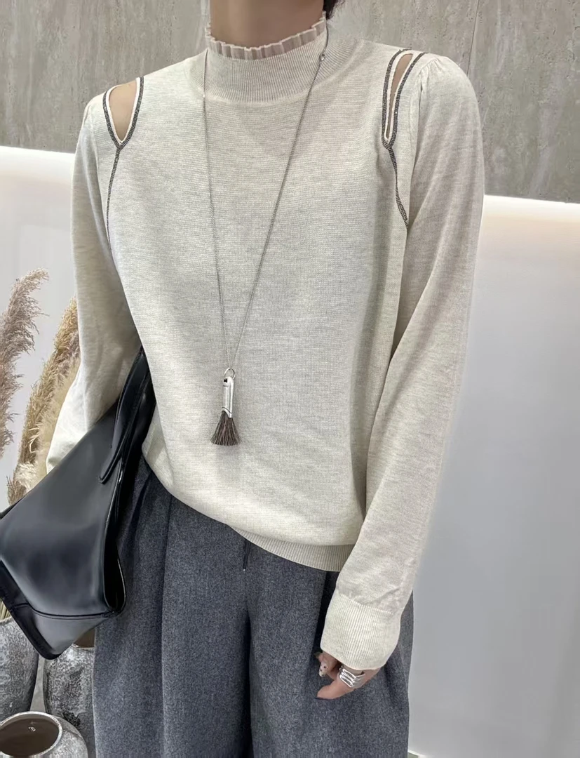 2025新款时尚百搭烫钻细针织上衣