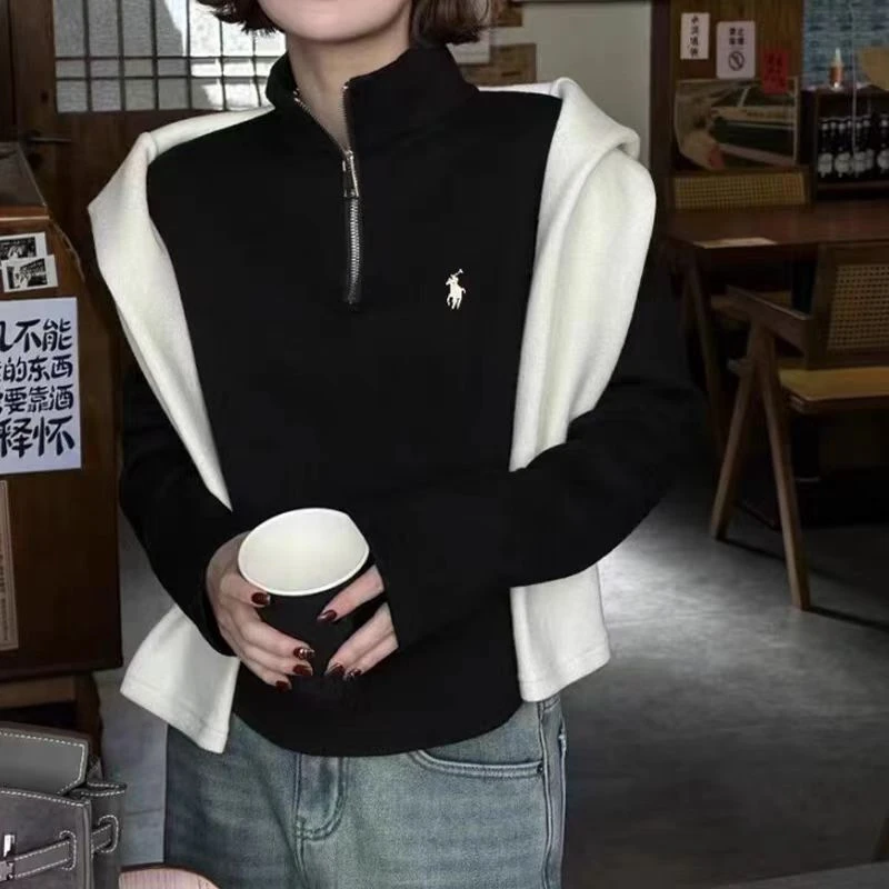 8533小衫T恤小马骑士秋款立领网红卫衣半拉链宽松时尚女长袖拉链X