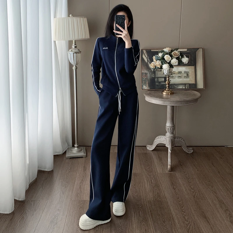 欧货潮牌休闲运动套装女2025春洋气减龄显瘦开衫上衣阔腿裤两件套