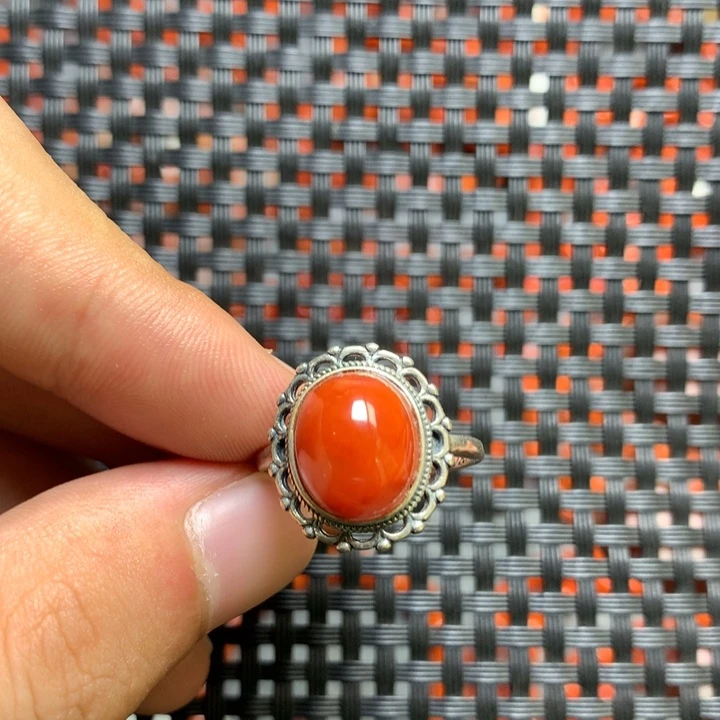 南红玛瑙银S925镶嵌戒指