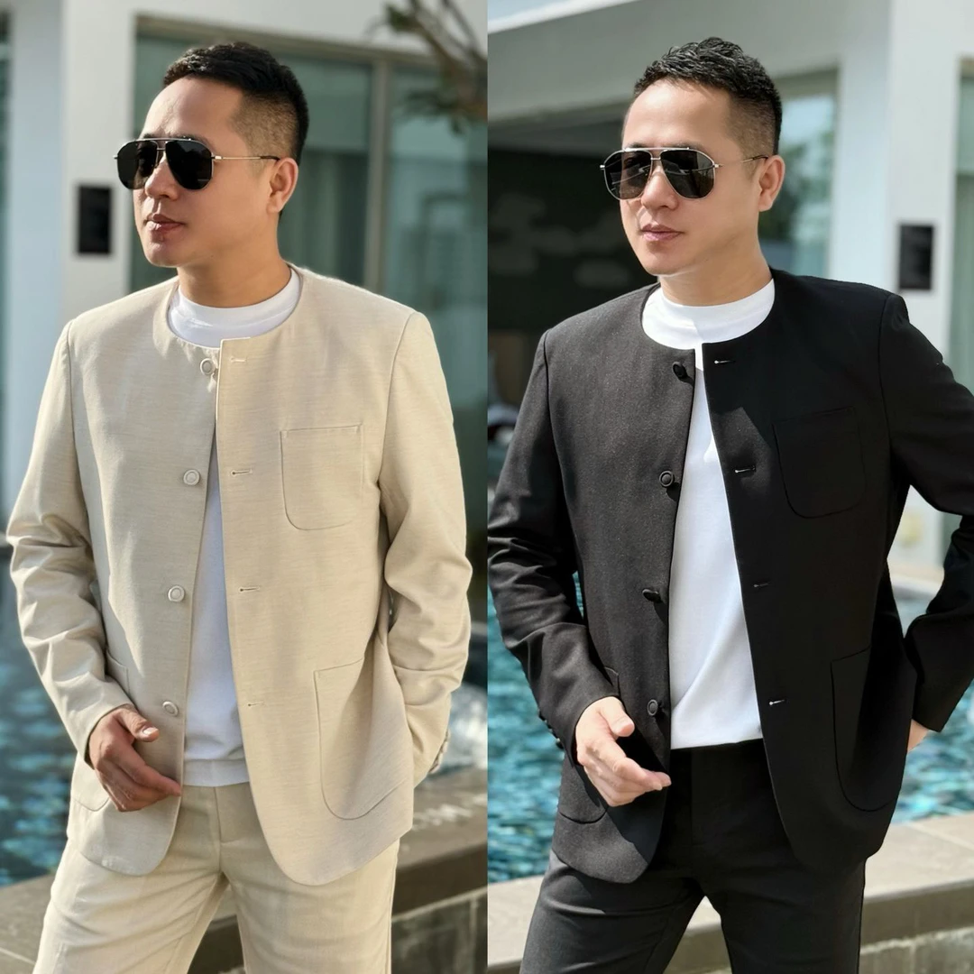 孙先生｜高奢春季男款老钱风圆领西服男款羊毛醋酸西服外套2007