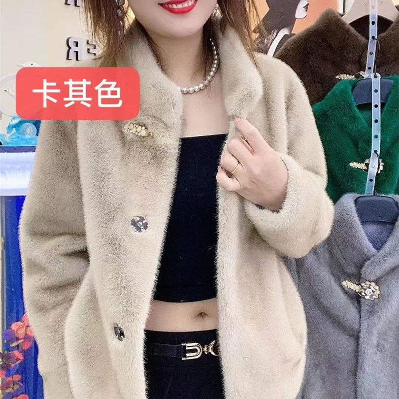 欧貂绒短款外套女加厚妈妈装立领时尚百搭毛绒保暖韩版秋冬001