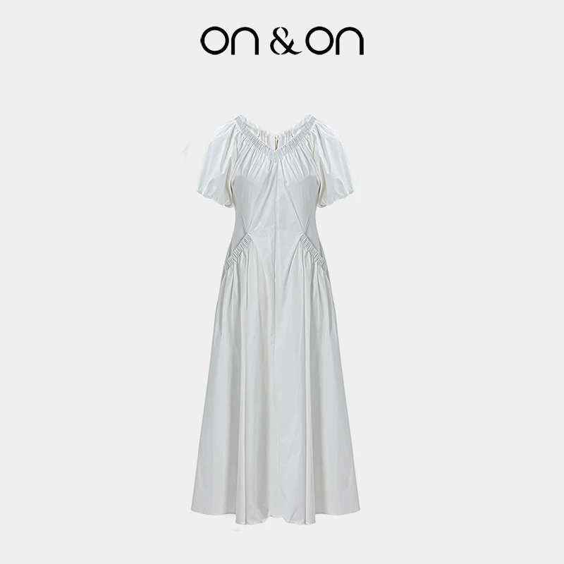 ON&ON/安乃安25夏季V领收腰减龄显瘦泡泡袖连衣裙N5SW1633806
