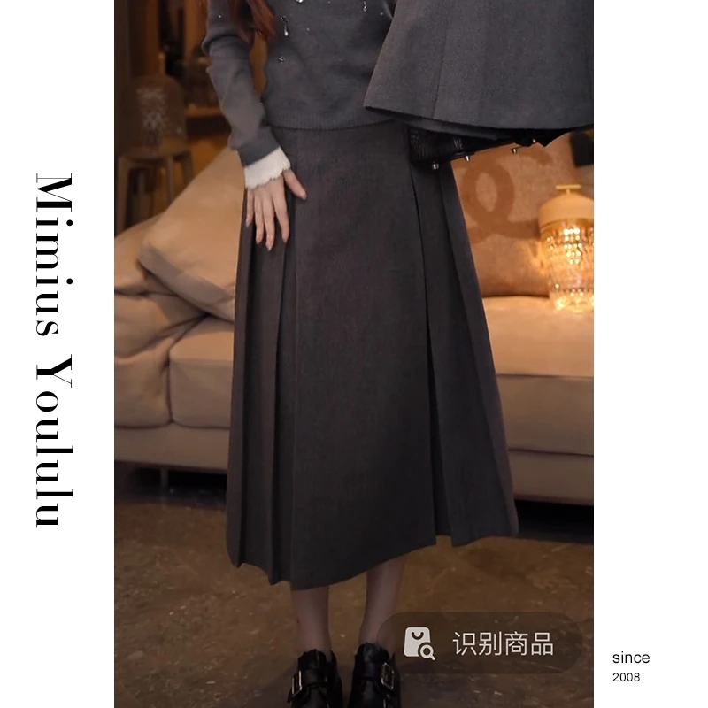 【mimius】七七 圣马丁学院～复古高腰A字百褶半身裙 F09290