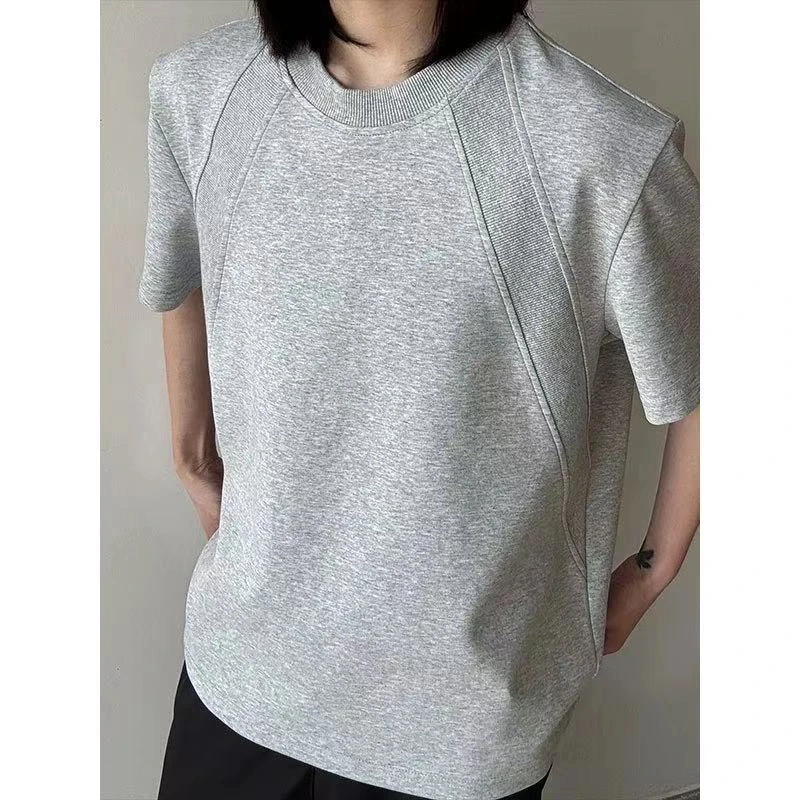 设计感潮牌解构拼接260g纯棉短袖T恤男抗皱boxy版型百搭体恤衫女