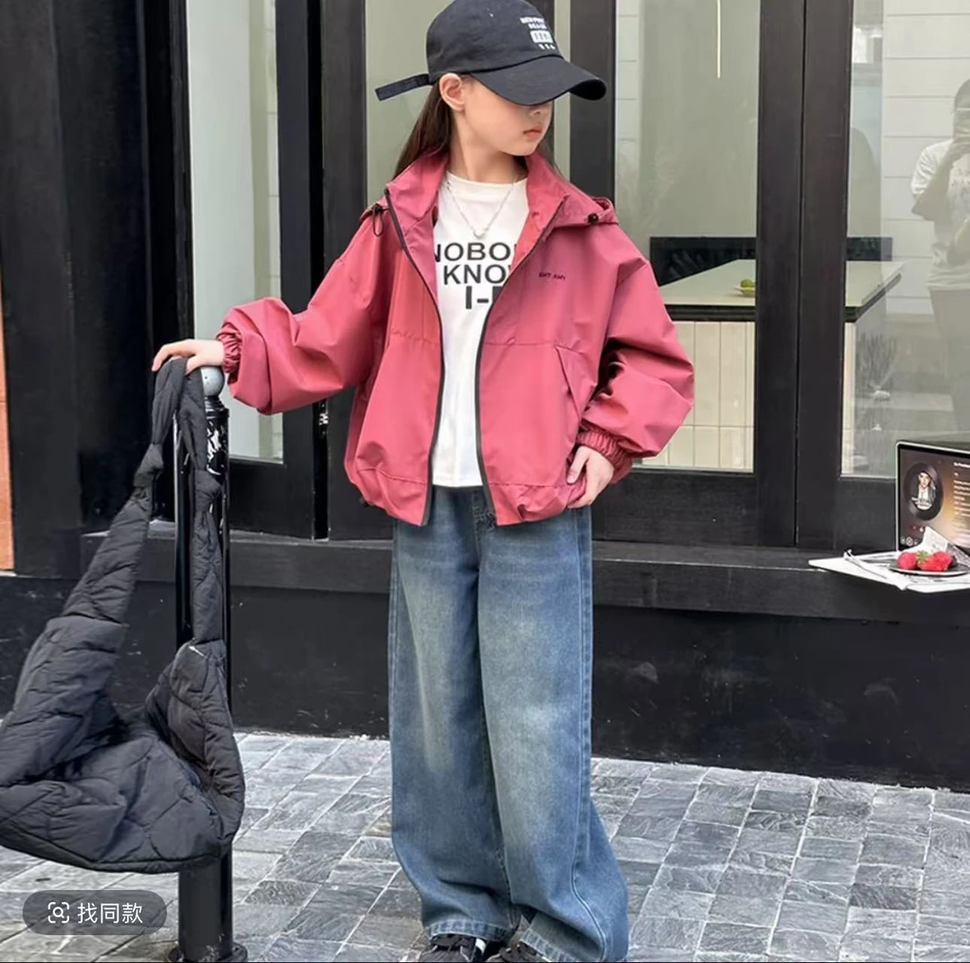 女童外套春秋款2025新款爆款中大童网红洋气儿童秋季休闲连帽上衣