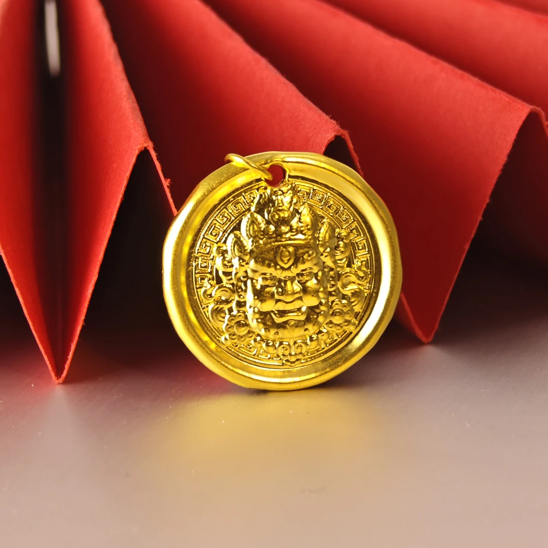 姐妹黄金足金 999 古法亮面黄财神黄金吊坠时尚精美