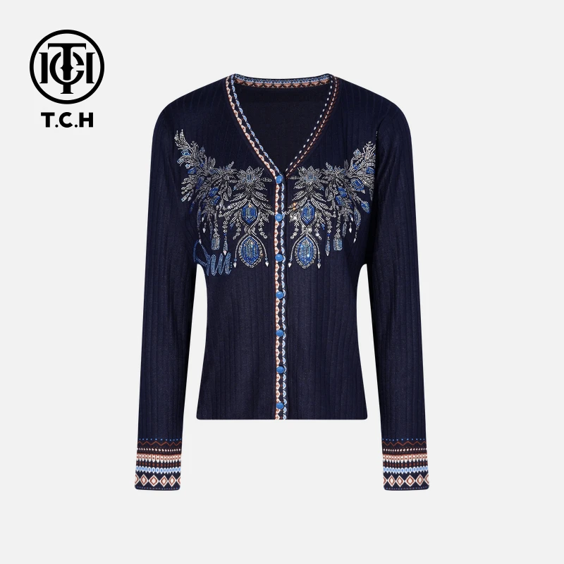 TCH私服烫钻工艺新时尚淑女百搭新潮流针织衫T75C43E1023轻奢tch