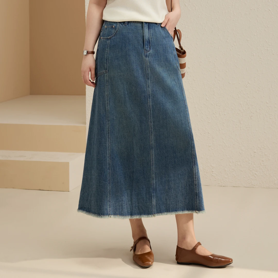 【秋上新流苏毛边半身裙】纤莉秀W大码女装城市游牧风半身裙QK3202