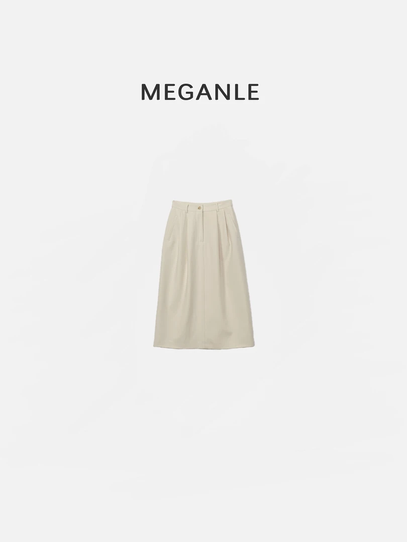 【高光裙】MEGANLE 简约百搭纯色高腰直筒花苞半身裙2025069