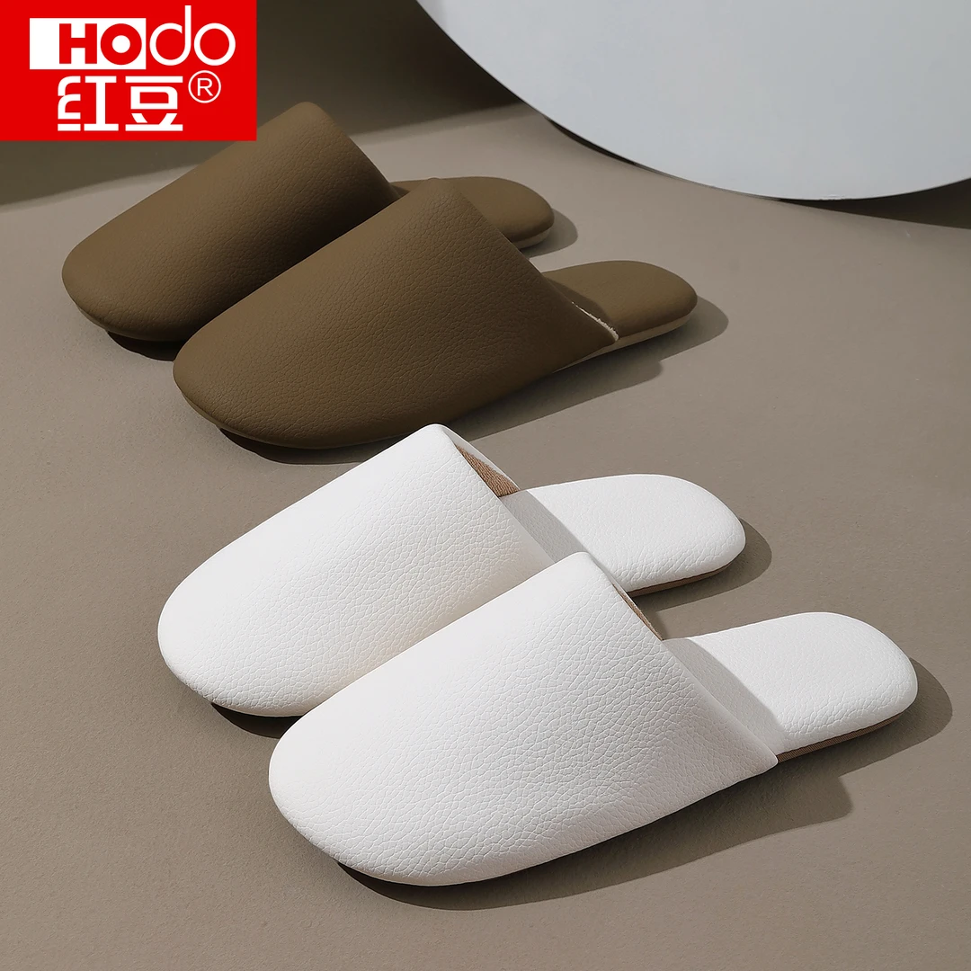 红豆日式简约棉拖鞋女士秋冬季2025新款居家室内静音PU防水棉拖男