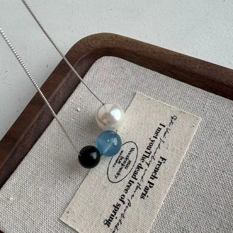 铜合金项链 海蓝色项链吊坠女锁骨链气质百搭轻奢女士款复古蓝色