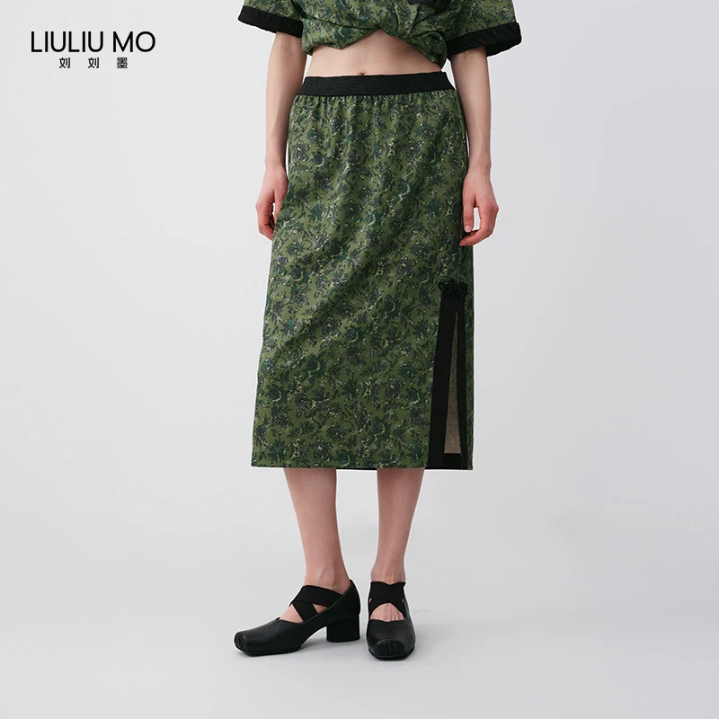 刘刘墨夏季设计小众百搭碎花气质新中式舒适橡筋腰百搭复古半身裙