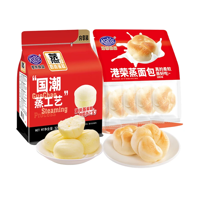 港荣蒸面包208g淡奶味+325g奶香蒸蛋糕老人小孩营养早餐健康零食
