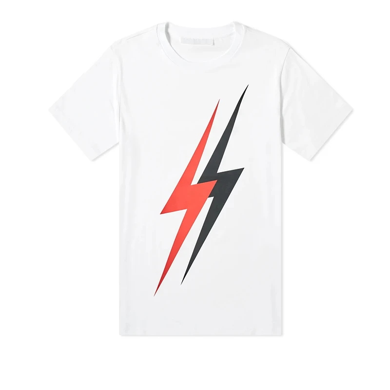 潮牌 尼奥贝奈特白色棉质闪电印花男士短袖t恤 PBJT546S