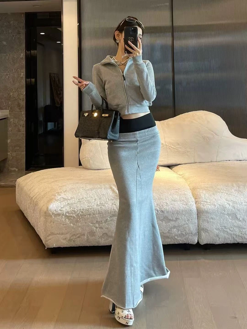 螺纹双腰头 鱼尾裙#857