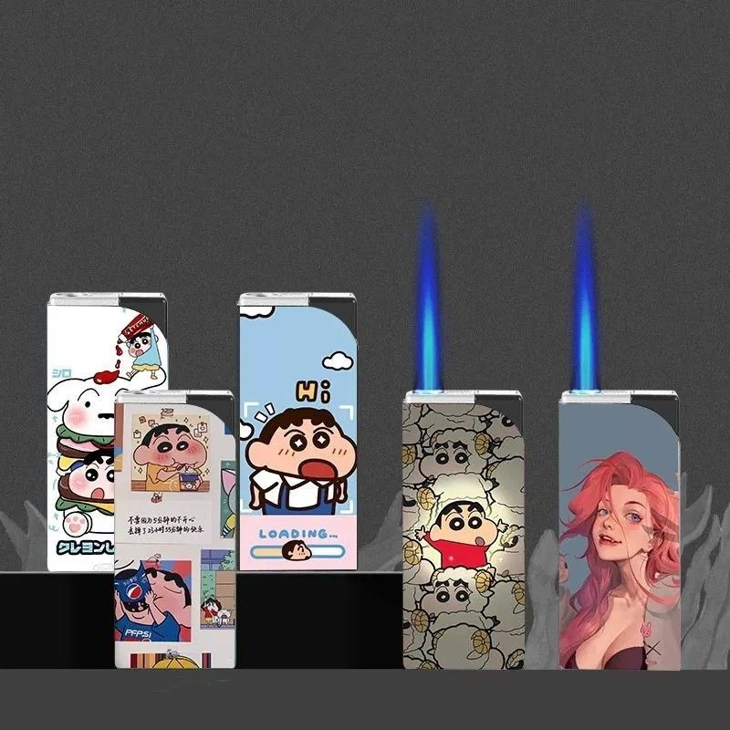 可爱卡通蜡笔小新蓝焰直冲防风打火机高颜值网红爆款送男友闺蜜