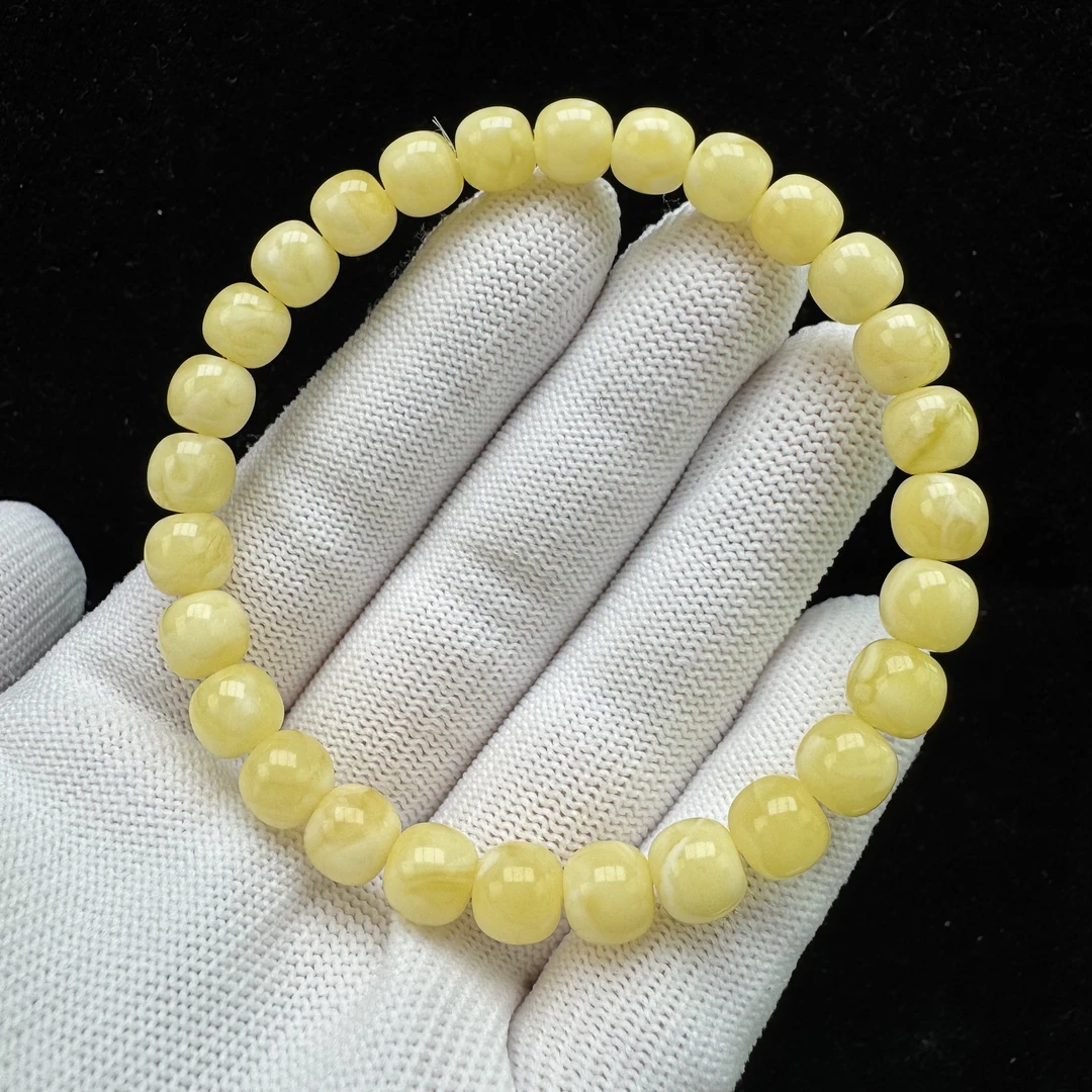 C1859天然蜜蜡制品 俄料花蜡单圈手串7x7mm7.1克抖音基地质检发