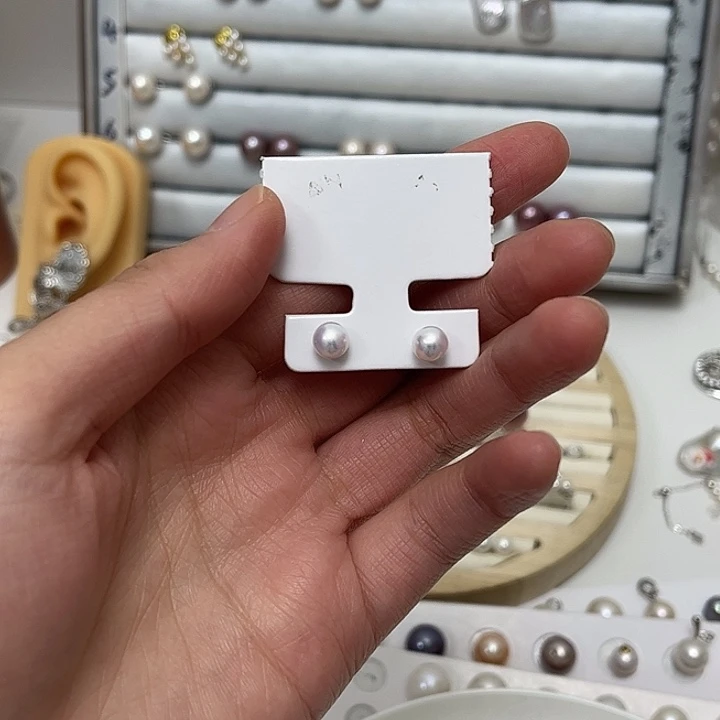 银S925镶嵌耳钉6.1m淡水珍珠