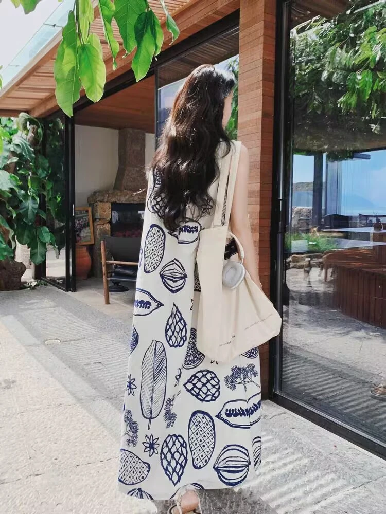 设计印花无袖背心裙A字连衣裙女式夏季新款休闲文艺慵懒气质长裙