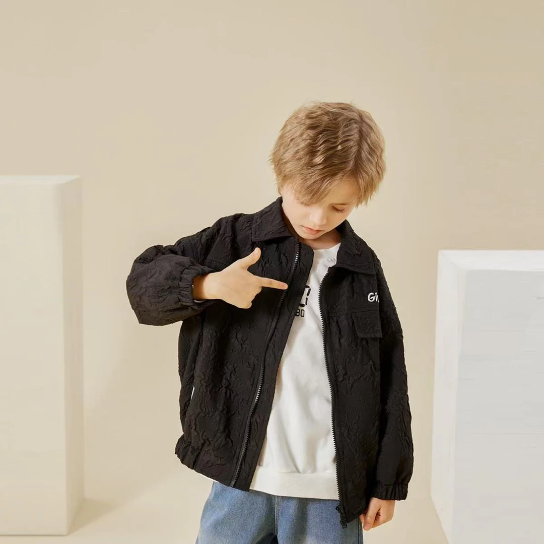 【编号R177】GY3317-01-儿童 翻领刺绣外套黑色-GMF