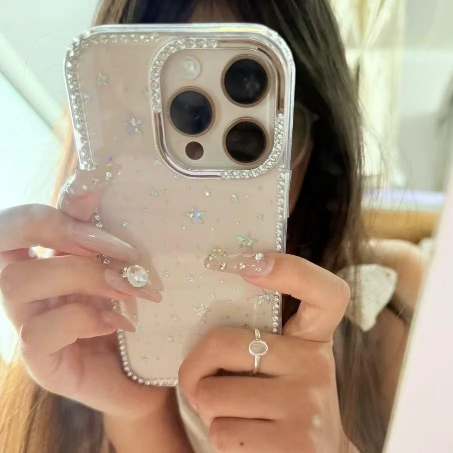 轻奢ins高颜值闪钻星星适用苹果16pro手机壳iPhone15/14/13保护12