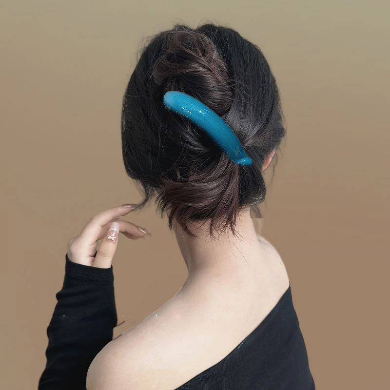 孔雀蓝色气质发夹女后脑勺盘发高级感鲨鱼夹子高马尾发扣百搭发饰