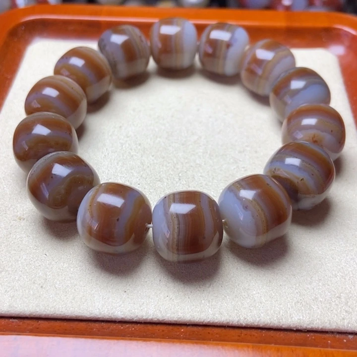 玛瑙/玉髓未镶嵌手串俏色宽糖一线 老型珠