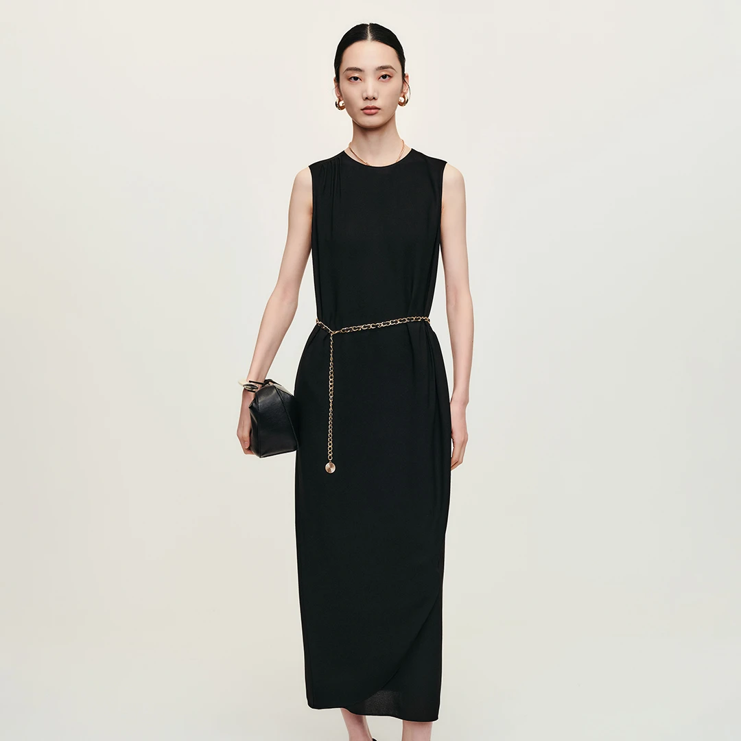 Bouthentique高级感醋纤腰部碎褶连衣裙224211D1A15