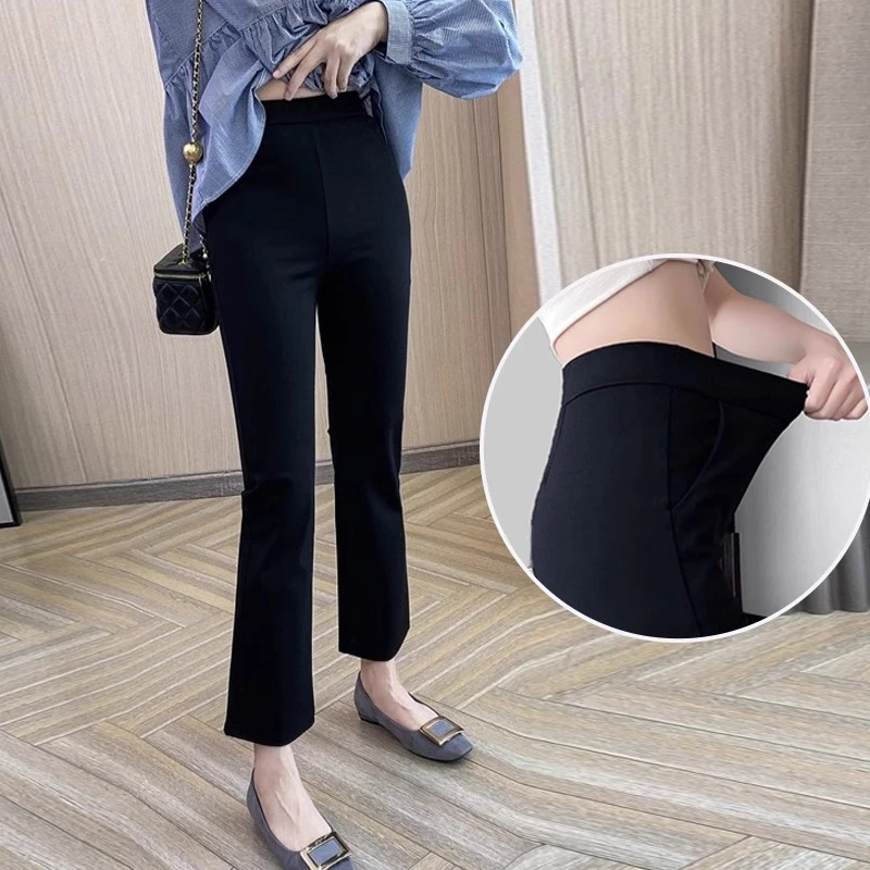 爆款预警~高腰喇叭裤女2025松紧腰显瘦垂感修身九分微喇西装裤子