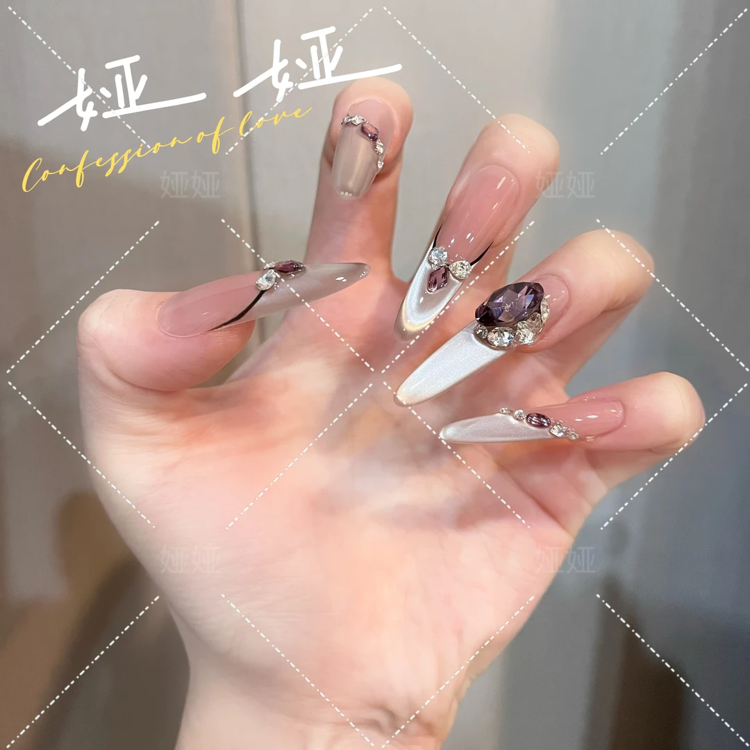 【紫气东来】高端爆款纯手工穿戴甲片绵密高级猫眼穿戴甲