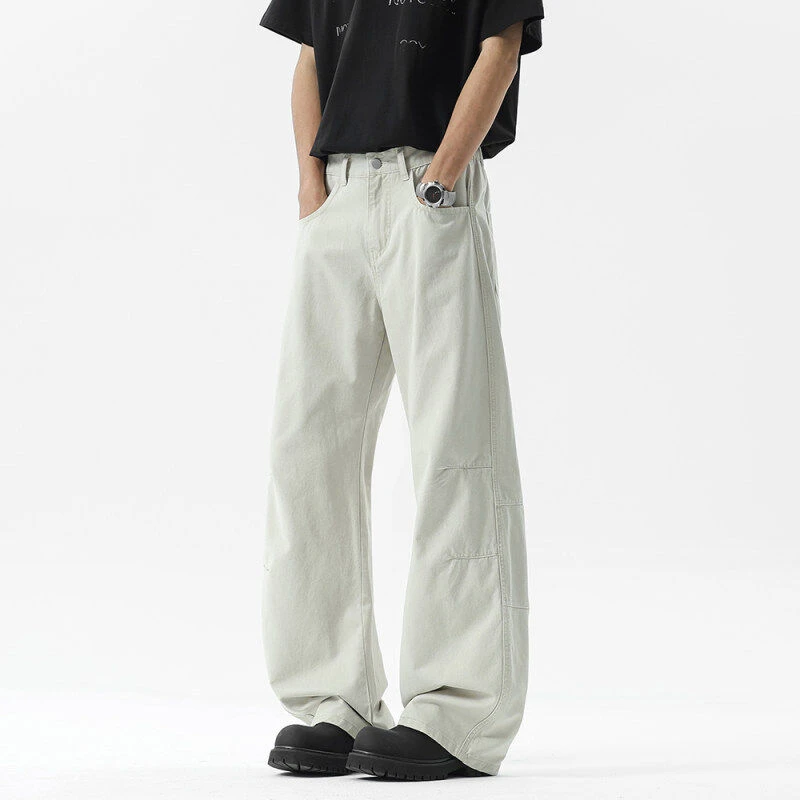 2025春夏新款美式弯刀休闲裤男女高街潮流高级感宽松直筒阔腿长裤
