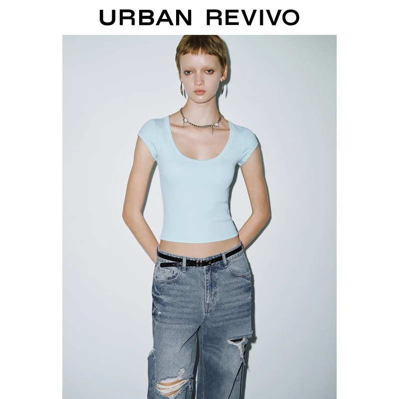 UR2025夏季新款女装简约休闲百搭短款修身短袖T恤UYY450200