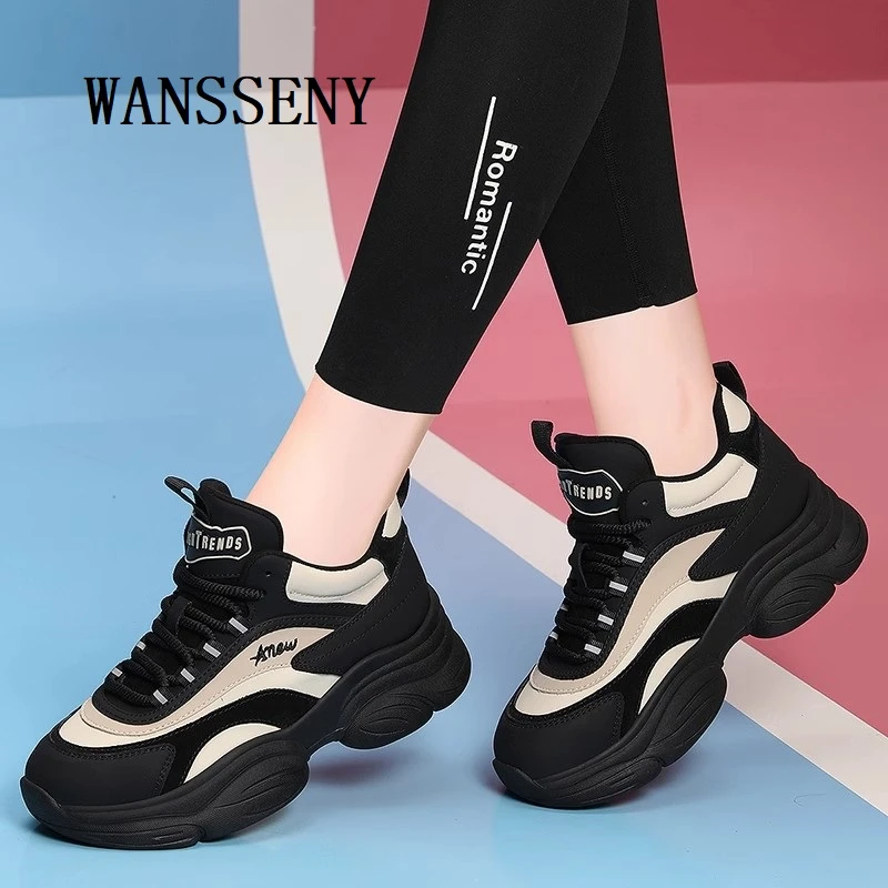 WANSSENY软底旅游鞋秋冬新款运动鞋百搭时尚休闲鞋厚底老爹鞋女式