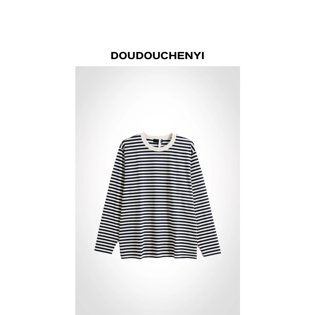 【DOUDOUCHENYI】经典撞色条纹圆领长袖T桖-24254