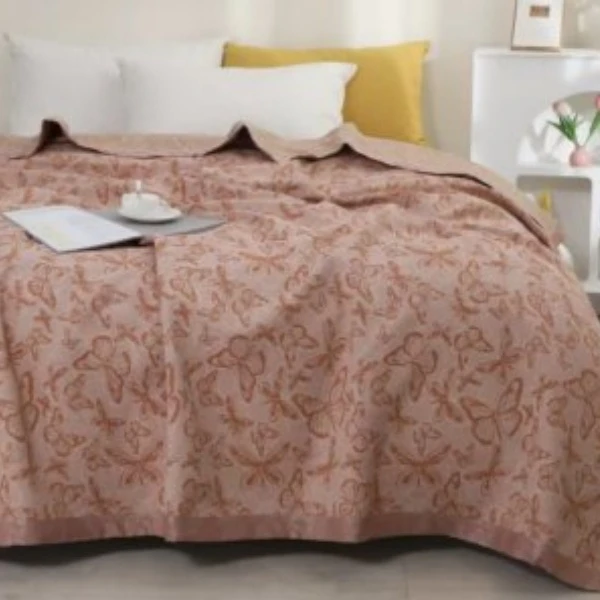 H【床盖-加大丝蝶绣锦-橘】230*250CM轻奢高端多功能四季床盖