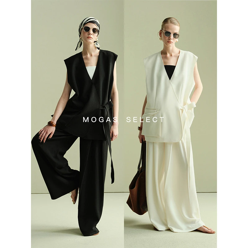 Mogas【达人专属】JI简立体肌理感不对称西装马甲外套阔腿裤女春夏