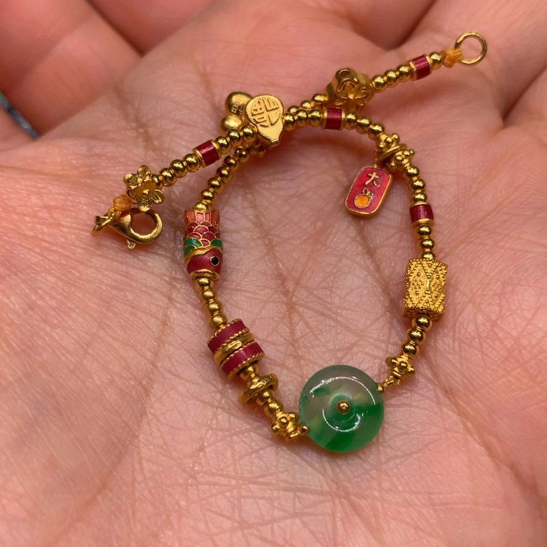 翡翠手链足金镶嵌手链