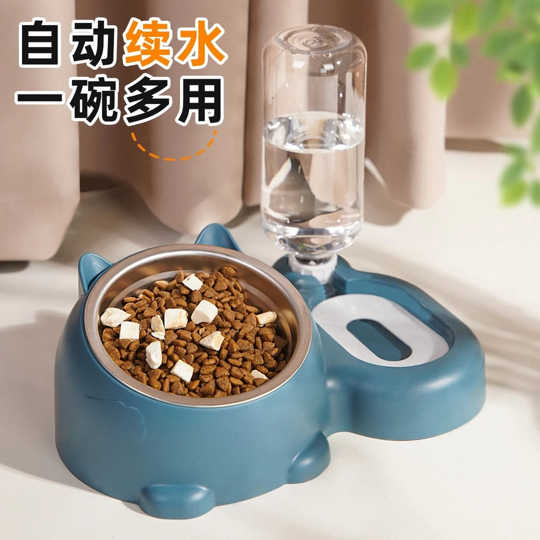 猫碗不锈钢食盆猫咪饭碗双碗斜口狗狗碗喝水碗保护颈椎防打翻用品