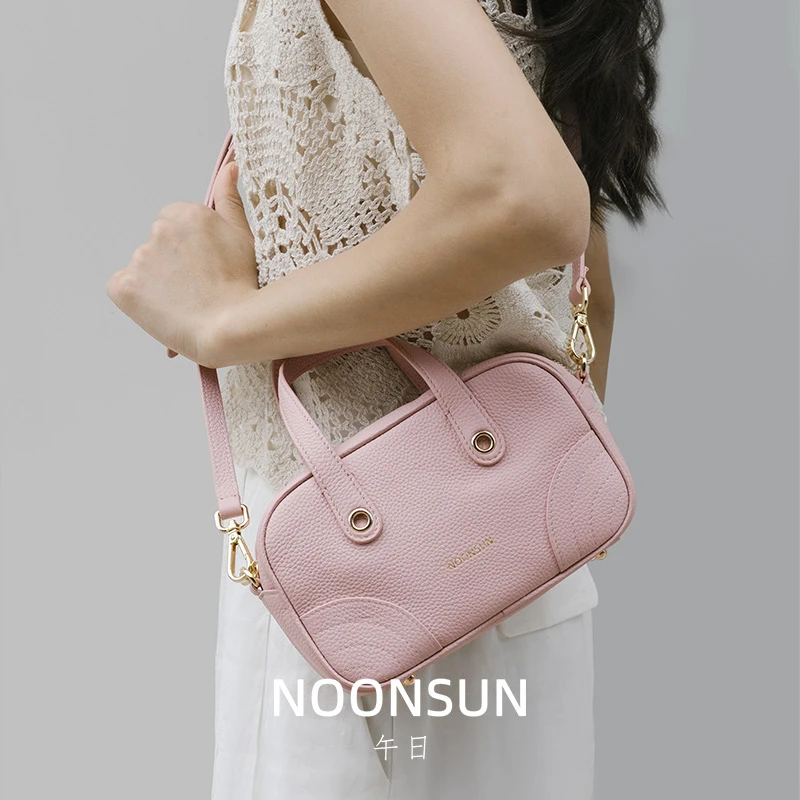 NOONSUN午日小巧机器人包头层牛皮荔枝纹时尚温柔斜挎手提单肩包