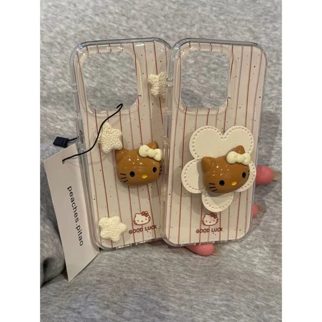 棕泼墨条纹KT适用苹果16Promax大孔手机壳vivo华为oppo小米15女13