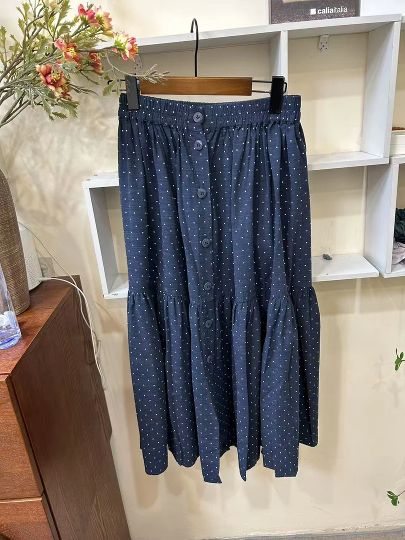 质感棉麻波点半身裙