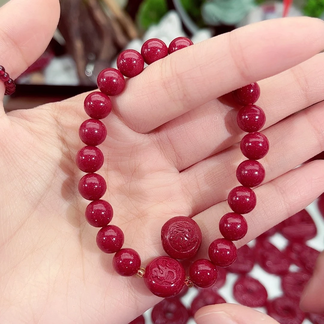 天然辰砂卡八属兔生肖豆手链