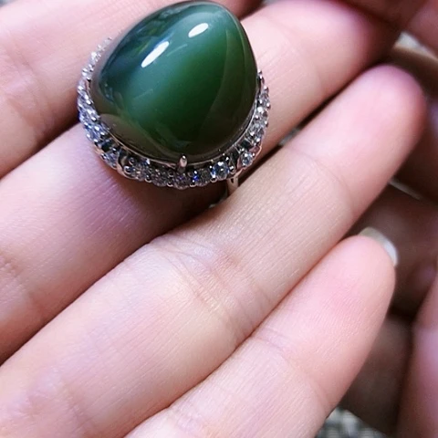 和田玉银S925镶嵌戒指