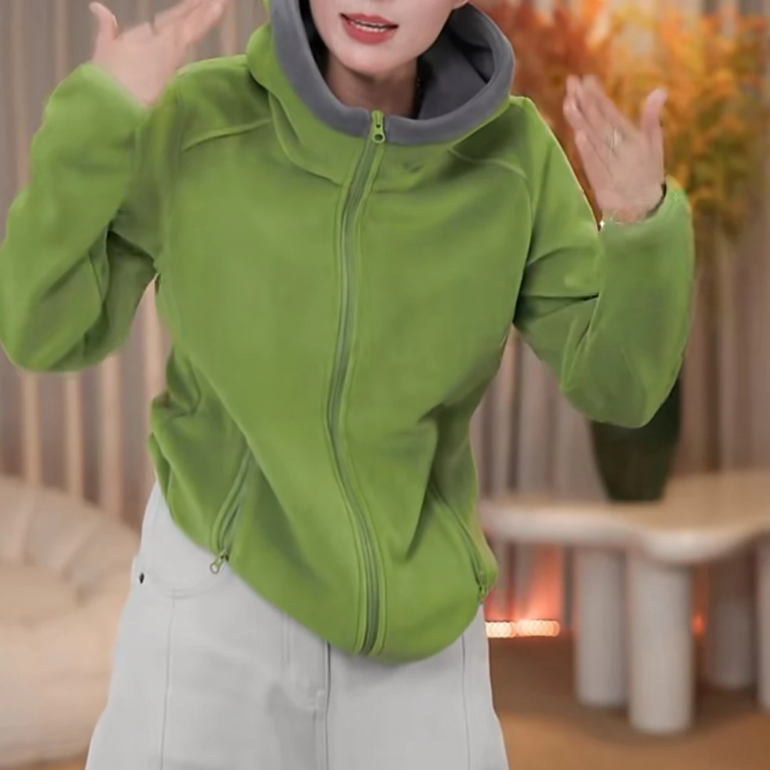 设计感连帽双面绒撞色连帽外套女2025冬季新款显瘦百搭时尚上衣