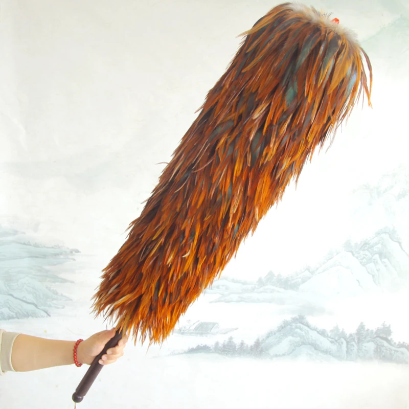 手工鸡毛掸子高端檀木手柄家用墙面清洁除尘车用扫灰神器装饰摆件