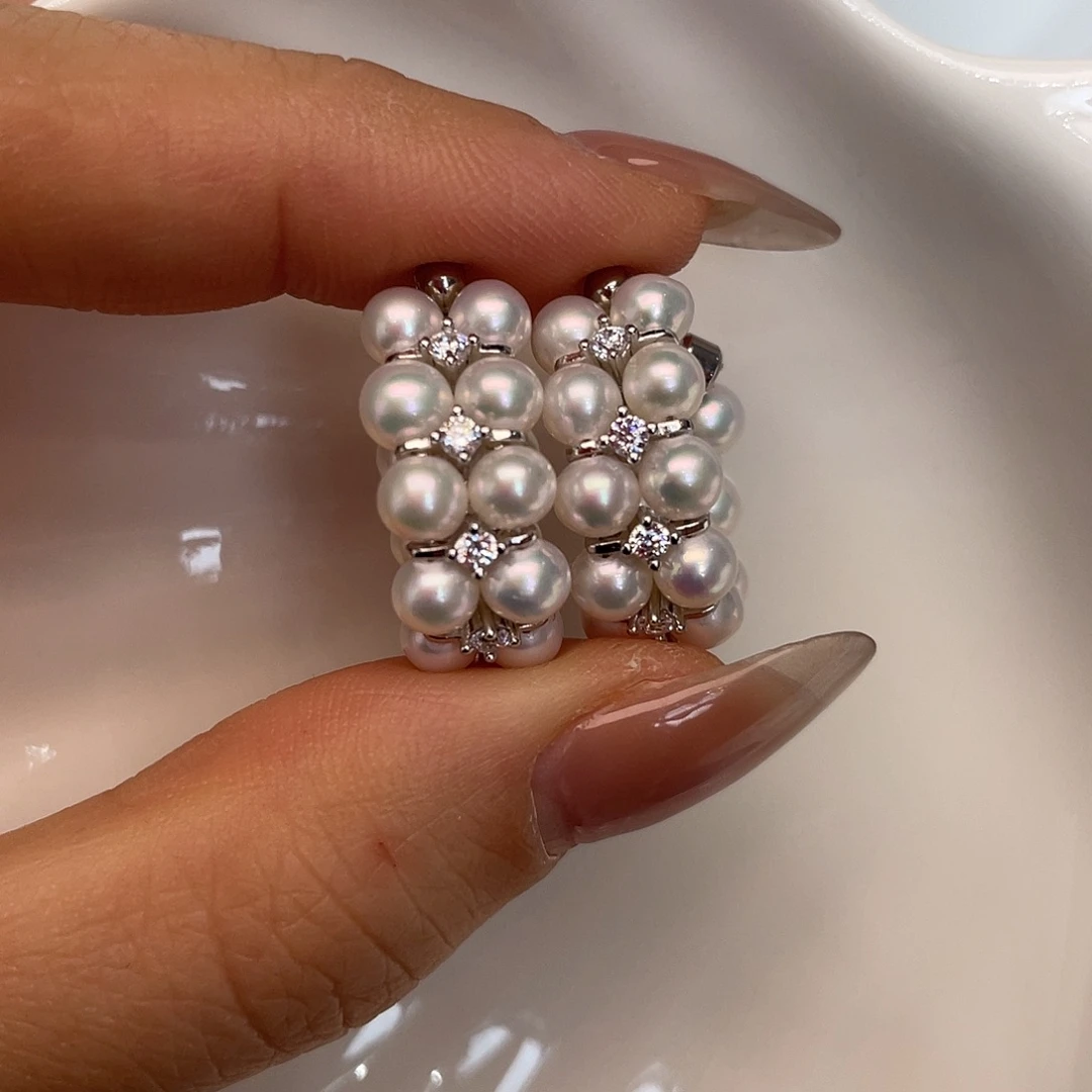 淡水珍珠银S925镶嵌耳饰