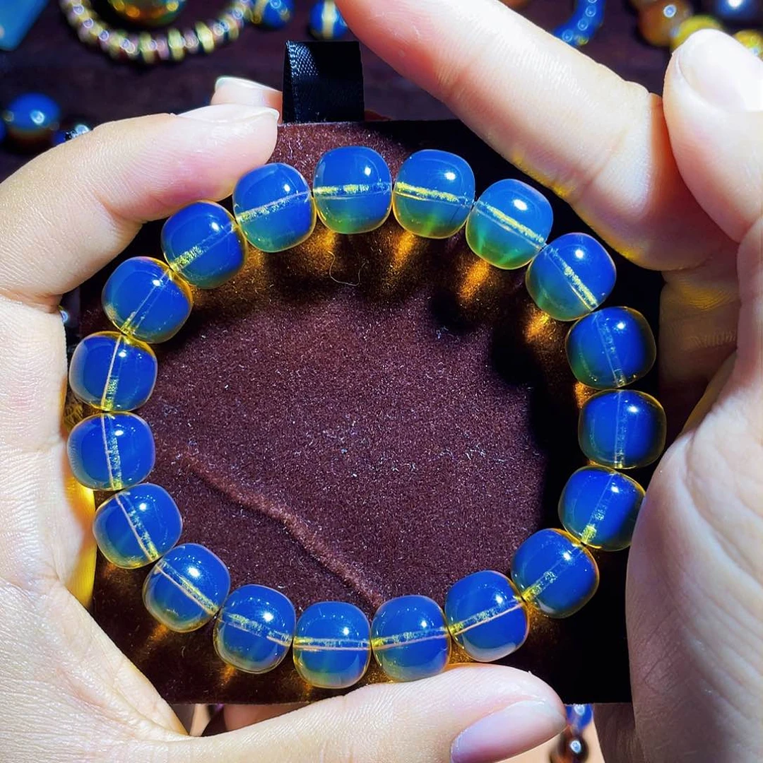 蓝珀裸石未镶嵌老型11手串