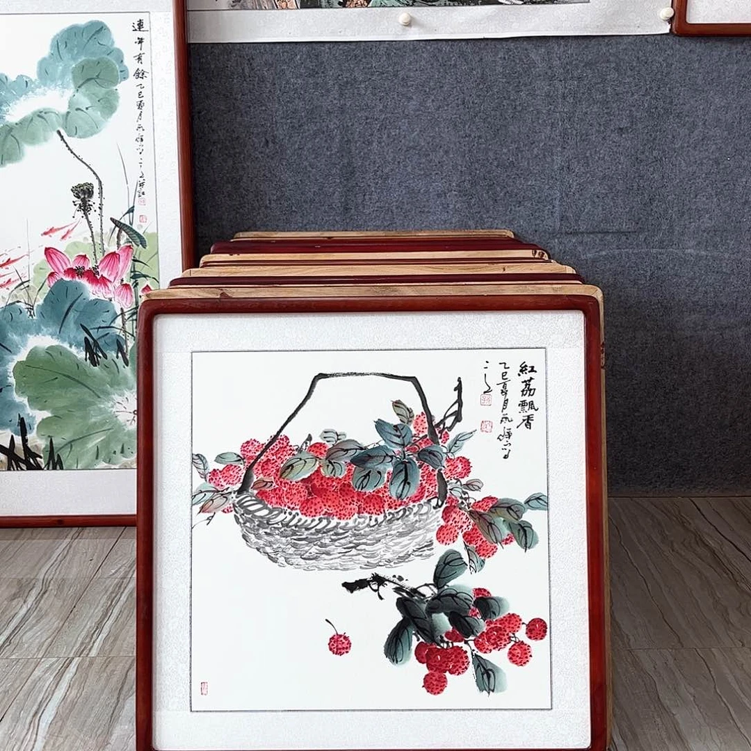 国画书画作品带框63×63厘米
