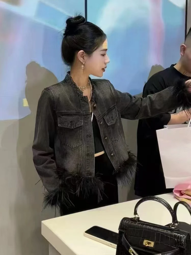 5275新款春款立领毛边设计洗水牛仔外套